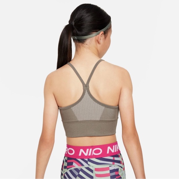 NEW Nike Girls Dri-FIT Indy Sports Bra Olive Size Medium Sweat Wicking Training - Picture 3 of 8